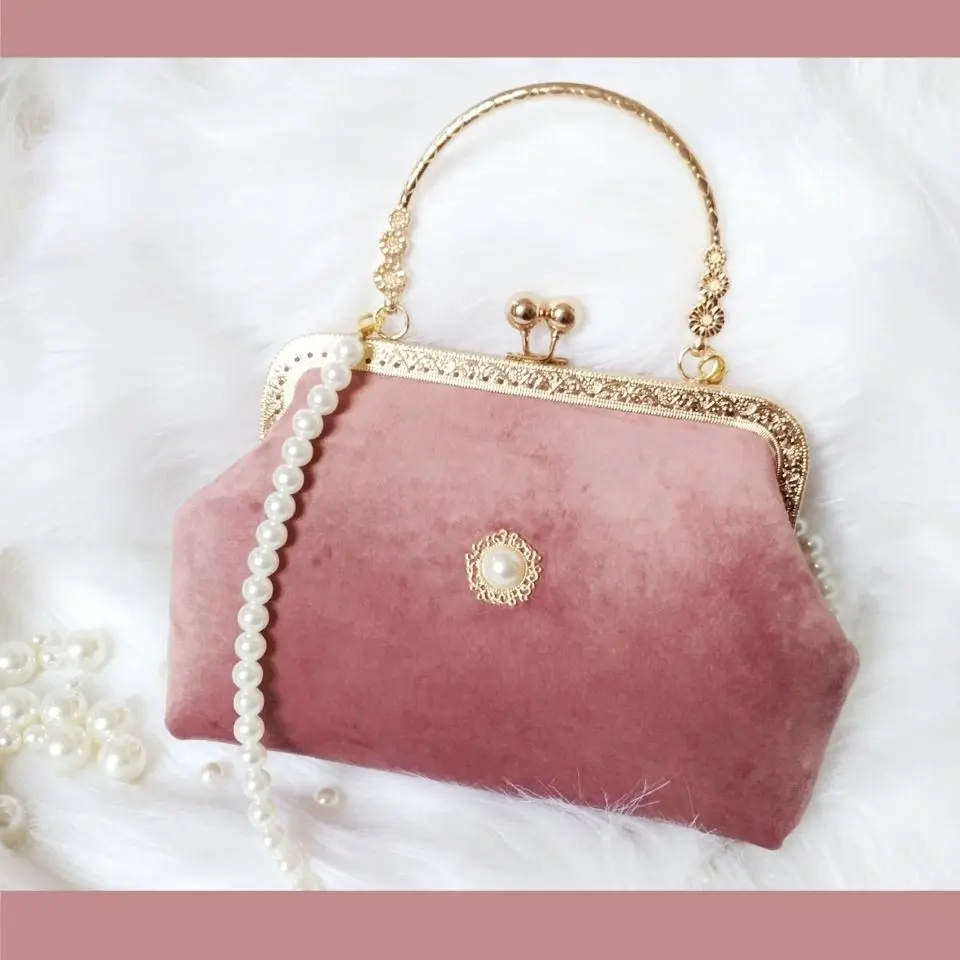 Beads Chain Bag Two Straps Vintage Metal Hand Shell Bags Velvet Women Shoulder Crossbody Bag Fashion Tote Women's Handbags Purse