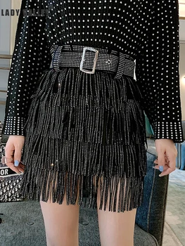 

Free shipping heavy crafts diamonds fringed tassel layered A-line skirt ladies spring and summer bandage fashion wild