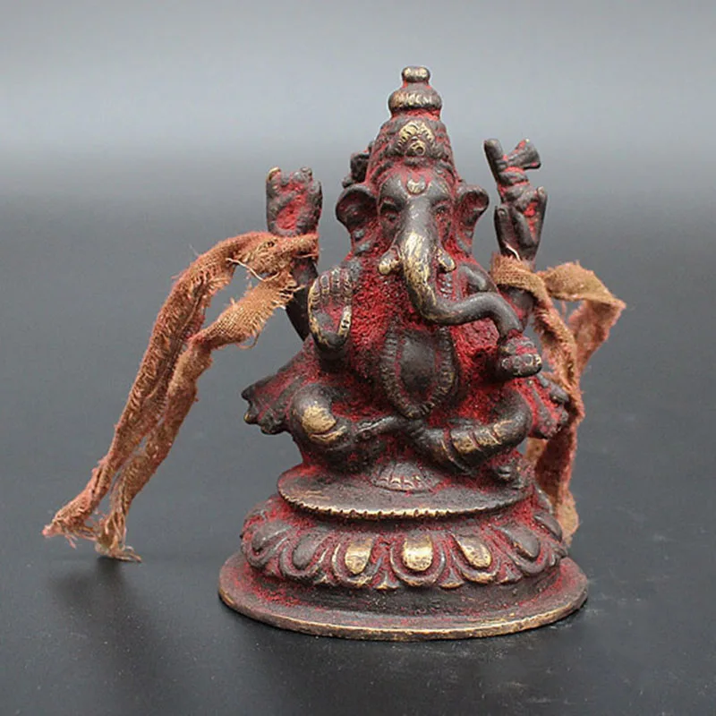 

Antique Collection Pure Copper Elephant Trunk God Wealth Thailand Elephant God Decoration Nepal Craft Tantric Deity Religious