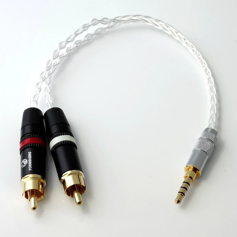 2 5mm TRRS 4 4mm Balanced Male 3 5mm Jack to RCA Plug Aux Cable 8x 1 0mm Silver Wire Headphone Amp