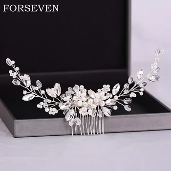 

Silver Color Crystal Bridal Hair Comb Wedding Hair Accessories Head Ornaments Bridal Tiara Pearl Hair Comb Jewelry Headpiece