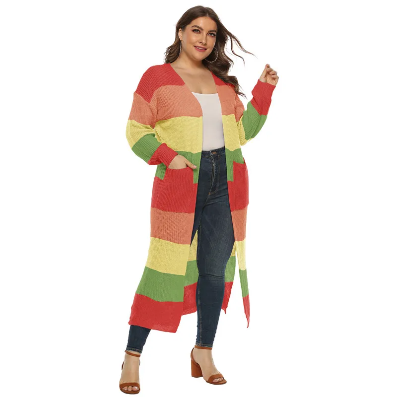 

Ladies Cardigans Long Sleeve Sweater Winter Autumn Thick Patchwork Sweaters Coat with Pocket Plus Size for Women Mujer 2XL 3XL