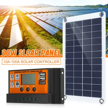

30W 12V Solar Panel with battery Clip+10/20/30/50A/100A Solar Car Charger Controller Solar Cells for Outdoor Camping Hiking