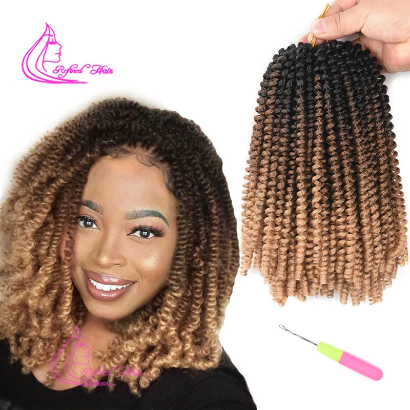 Ombre Spring Twist Hair Fluffy Crochet Braids Synthetic Hair Extensions Braids Free tress Curl Twists 30strands/pc Brown Blonde