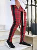 High Quality Men's  Korean Version Checked Fashion Patchwork Color Matching Small Legs Trouser Slim Casual Sports Pencil Pants 4