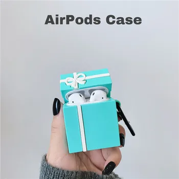 

Cute Tiffany Blue Bow Gift Box Packaging Headphone Cases For Apple Airpods 1/2 Silicone Protection Earphone Cover Accessories