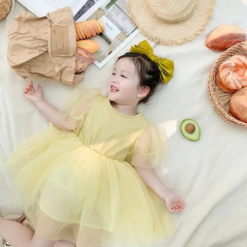 

Girls Sweet Dresses Baby Fairy Mesh Princess Dress Puff Sleeve Kids Dresses for Girls Pure Color Girl Tutu Party Dress 1-6y