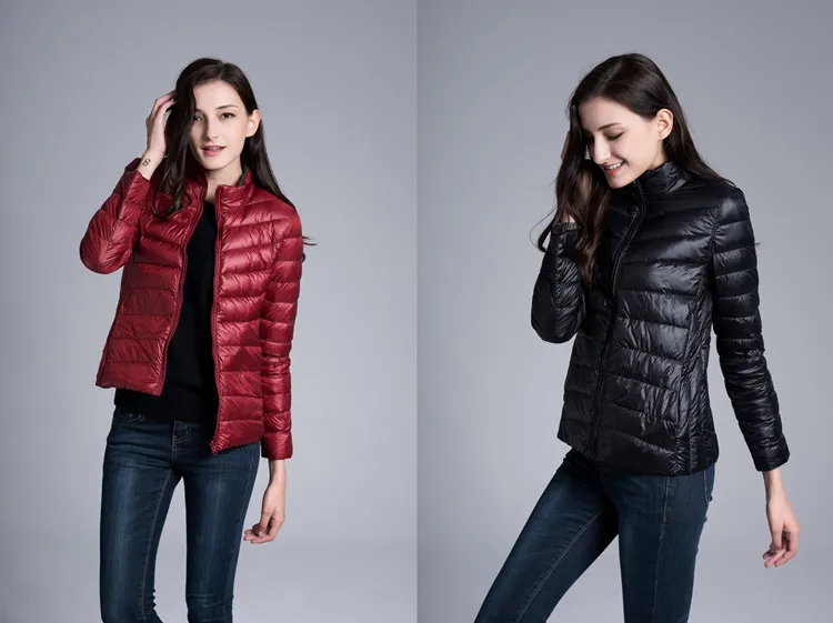Женское пуховое пальто, легкая куртка-пуховик, новинка года, осенне-зимнее пальто, куртки, двухсторонняя Женская куртка, большие размеры, M-4XL - Цвет: dark red-black