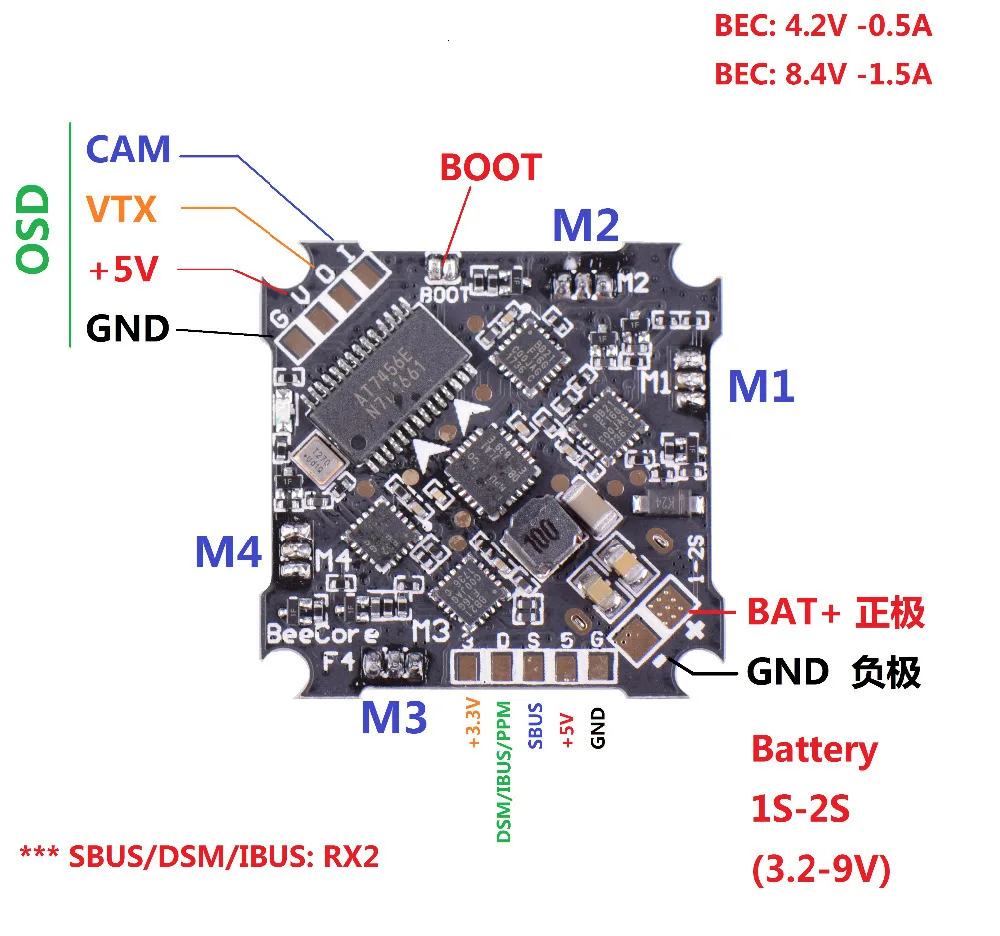 BeeCore F4 OSD встроенный 4в1 10A ESC управление полетом поддержка DSHOT Oneshot125 Multishot PWM для FPV гоночного дрона