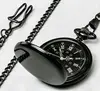 Retro Smooth Men Black Pocket Watch Silver Polish Quartz Fob Pocket Watches Pendant with Chain ► Photo 3/6