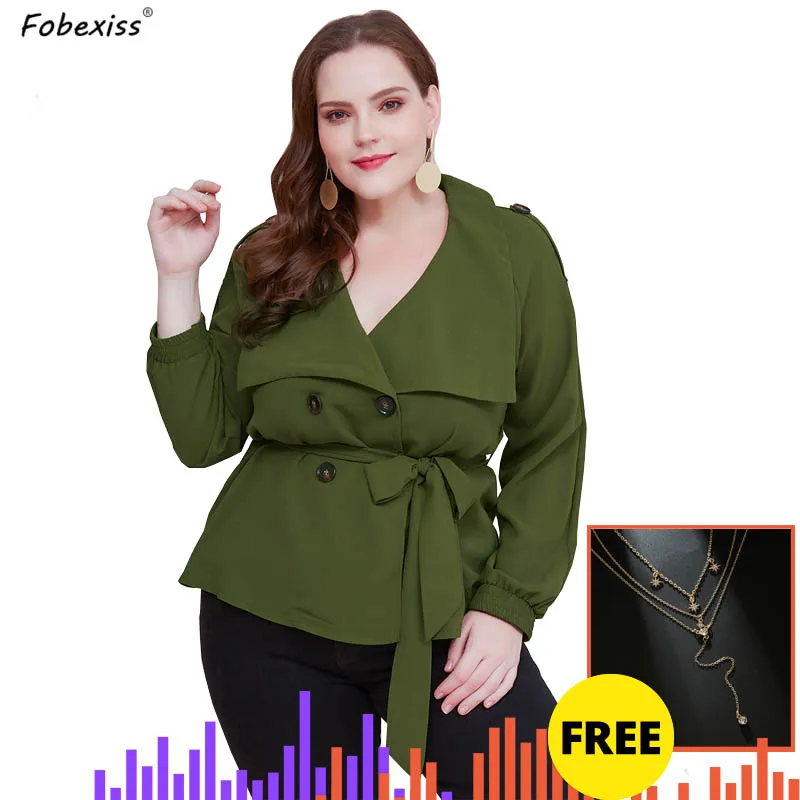 

Military Green Jacket Coat Women Streetwear Fall 2019 Plus Size 5XL Double Breasted Outwear Women Long Sleeve Lace Up Belt Coat