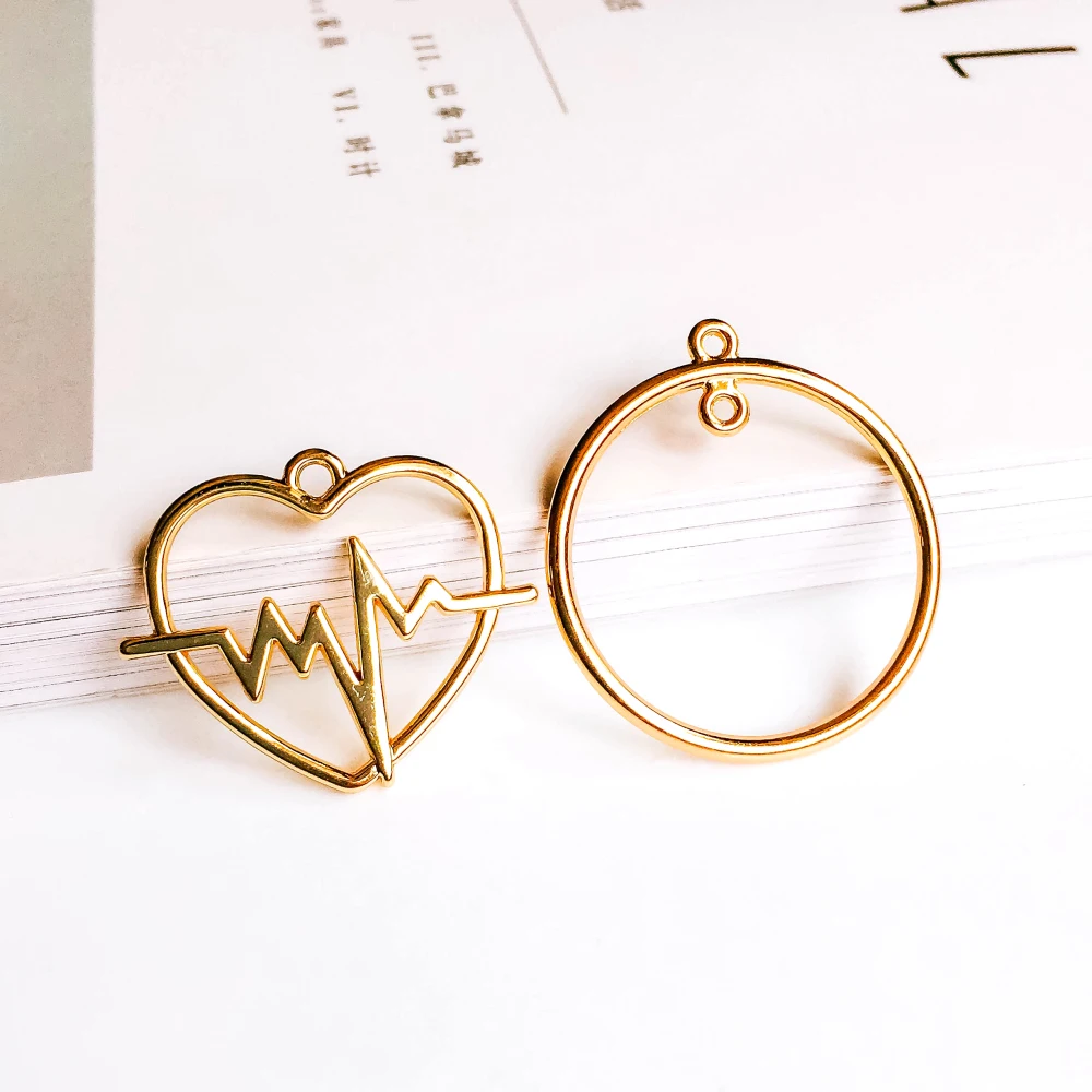 ZEROUP KC Gold Plated Round Heart Eardrop Pendant Charms Connector Jewelry Component Diy Material for Earring Necklace 6pcs | Украшения и