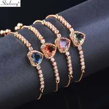 SINLEERY, разноцветный женский браслет в форме сердца, желтое золото, цепочка с маленькими кристаллами, розовый, голубой циркон, браслет с подвесками, ювелирные изделия SL381 SSC