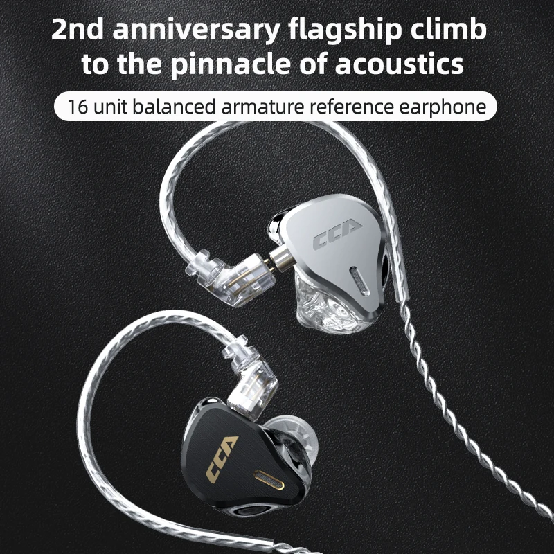 CCA CS16 16BA Units HIFI In Ear Earphones Bass Noise Cancelling Earbuds Metal DJ Sports Headphone For KZ ZAX ASX ZSX EDX ZS10 Z1
