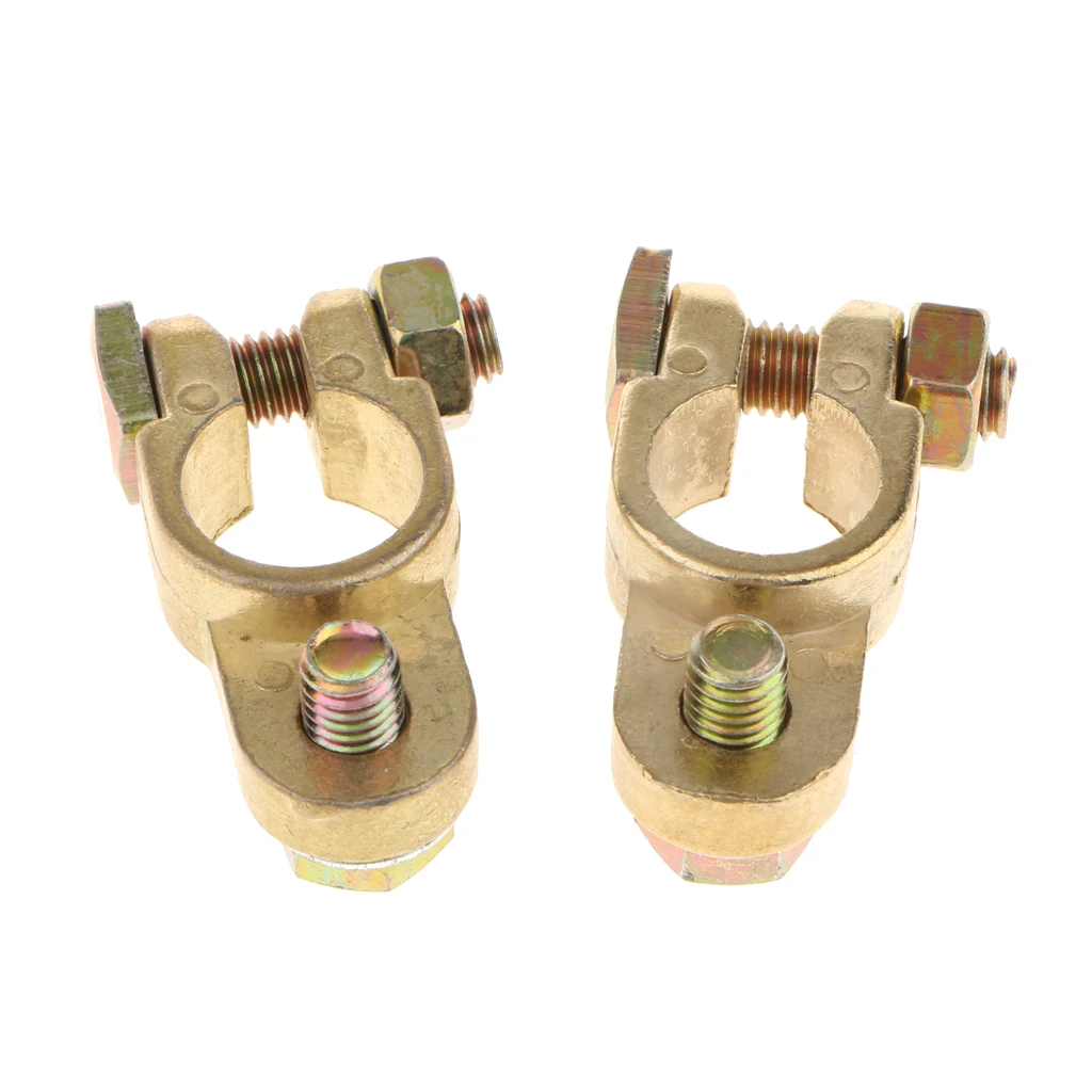 Gold Positive Negative Straight Type Battery Terminals Clamp Connectors 2Pcs battery terminal connectors