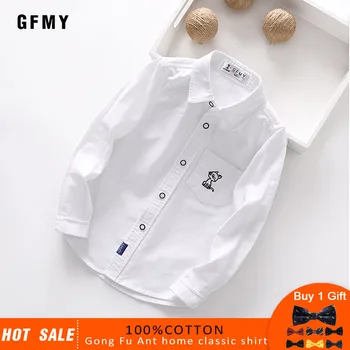 

GFMY 2020 spring summer 100%Cotton Full Sleeve Solid ColorBlue boys white Shirt 3T-14T Kid Casual School Clothes 9004