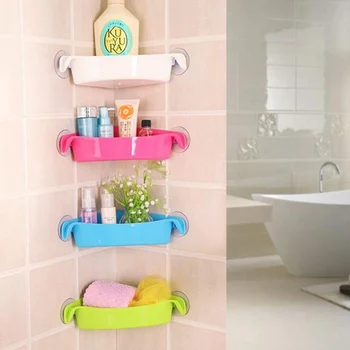 

High Quality Plastic Corner Shelf Suction Rack Organizer Cup Storage Home Bathroom Kitchen Shower Wall Basket Fashion Durable