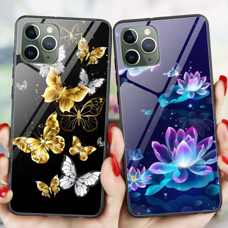 Глянцевый силиконовый чехол с бабочками для iPhone 12 Mini XR XS MAX X 7 8 Plus 6 6S 5 5S SE 2020