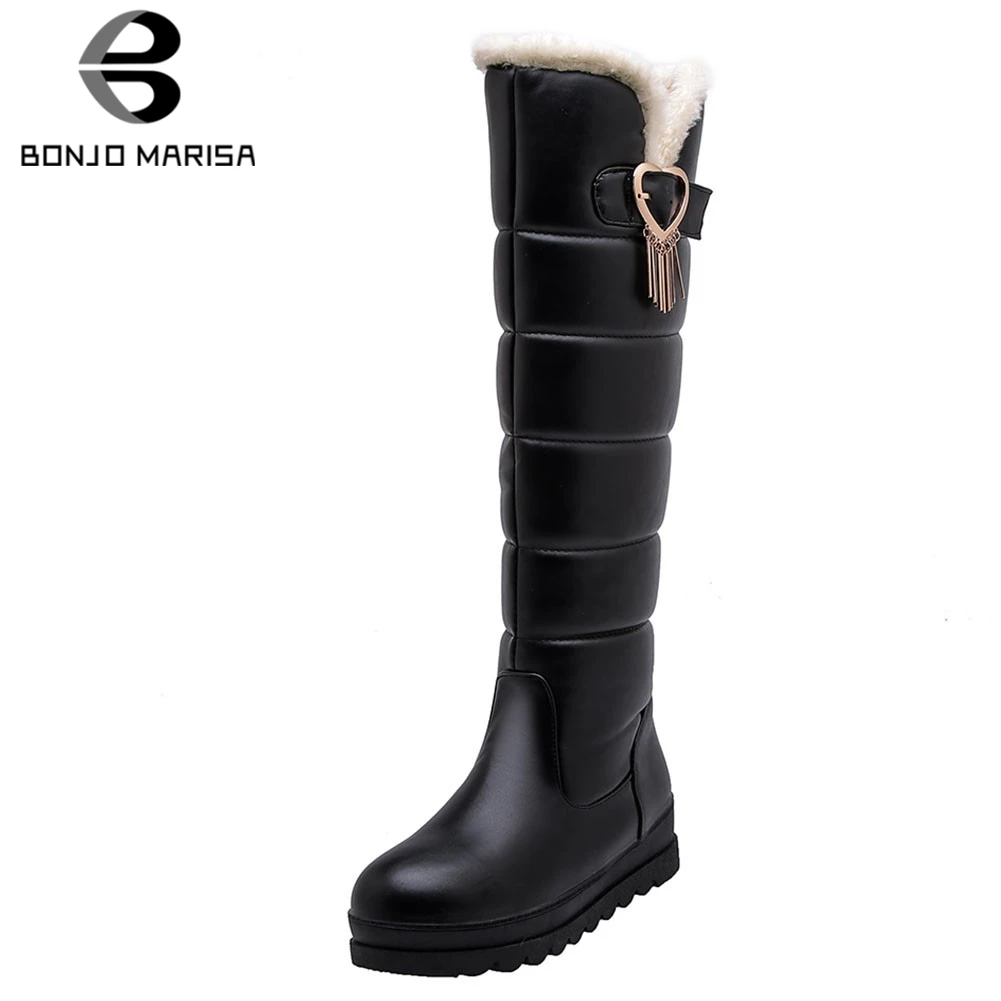 BONJOMARISA; Лидер продаж; размеры 32-43; зимние сапоги на меху на платформе; женские зимние сапоги до колена; ; Женская водонепроницаемая обувь на танкетке