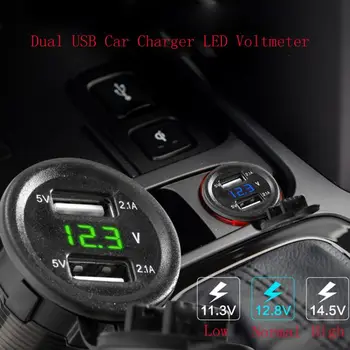 

12V 24V Dual USB 5V 2.1A Car Charger Power Adapter LED Voltmeter for t.u.k.Boat