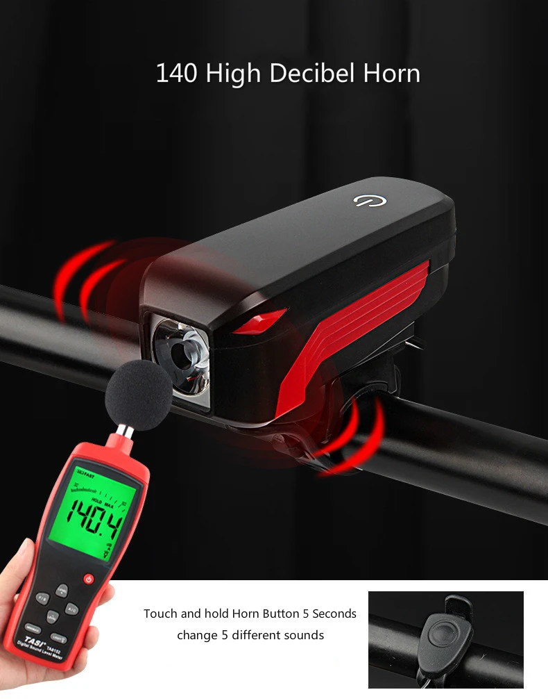 Sale XC USHIO Bicycle Light Waterproof USB Rechargeable Bike Warning Flashlight 350 Lumen 140dB Bicycle Bell Bicycle accessories 11