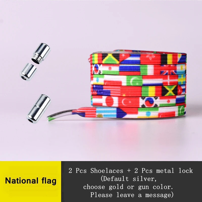 National flag Разноцветные эластичные шнурки для обуви с круглым металлическим замком; удобные шнурки без завязок; подходят для всех видов обуви; обувь унисекс - Цвет: National flag