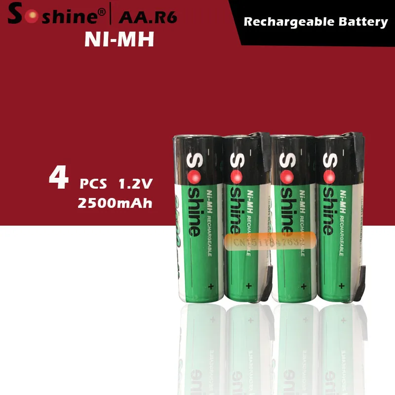 4 шт Soshine AA NiMH 2500mAh 1,2 V аккумуляторная батарея с вкладкой точечной сварки батареи