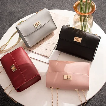 

1 PC PU Leather Bag Women Simple Small Square Shoulder Bag Summer Crossbody Lady Chain Handbag Mobile Phone Pouch Dropship