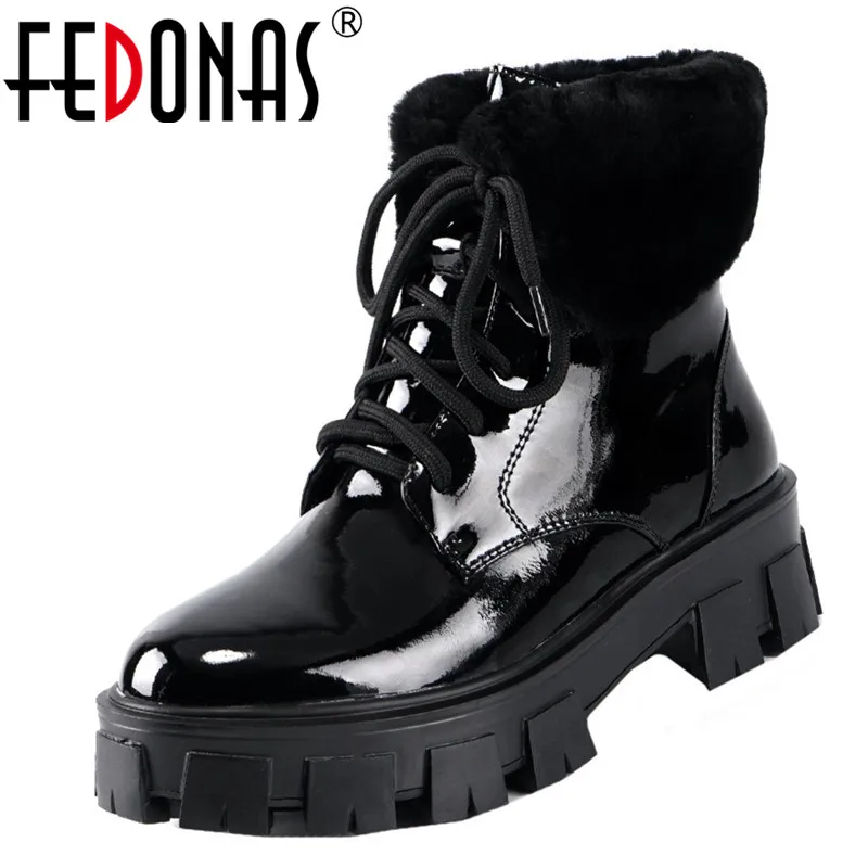 

FEDONAS Genuine Leather Wool Women Chunky Heels Party Basic Shoes Woman Cross Tied Ankle Boots Fashion Winter Black Short Boots