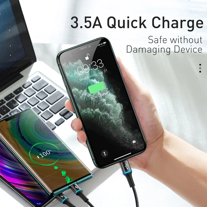 Baseus 3 в 1 USB C кабель для освещения для iPhone 11 Быстрая зарядка 2A Micro USB для Android зарядное устройство type C кабель для huawei samsung