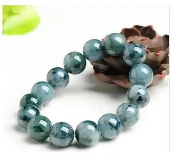 

Free Shipping 14mm 100% Natural A Grade Green Jade Jadeite Round Gemstone Beads Bracelet 7.5''