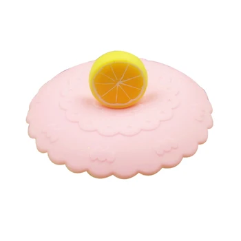 

Silicone Cup Lid With Clip Creative Pink Cap Lemon Reusable Silicone Cup Cover Leakage-proof Heat-resistant Safe Cups Lids