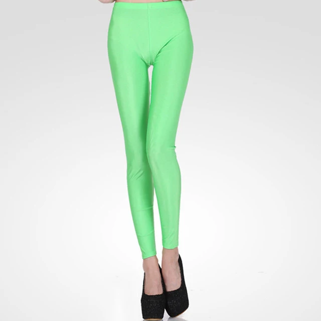 K036 Grass green CUHAKCI женские блестящие брюки леггинсы Горячая Распродажа Леггинсы сплошной цвет флуоресцентный спандекс эластичный повседневные брюки блестящие леггинсы - Цвет: K036 Grass green