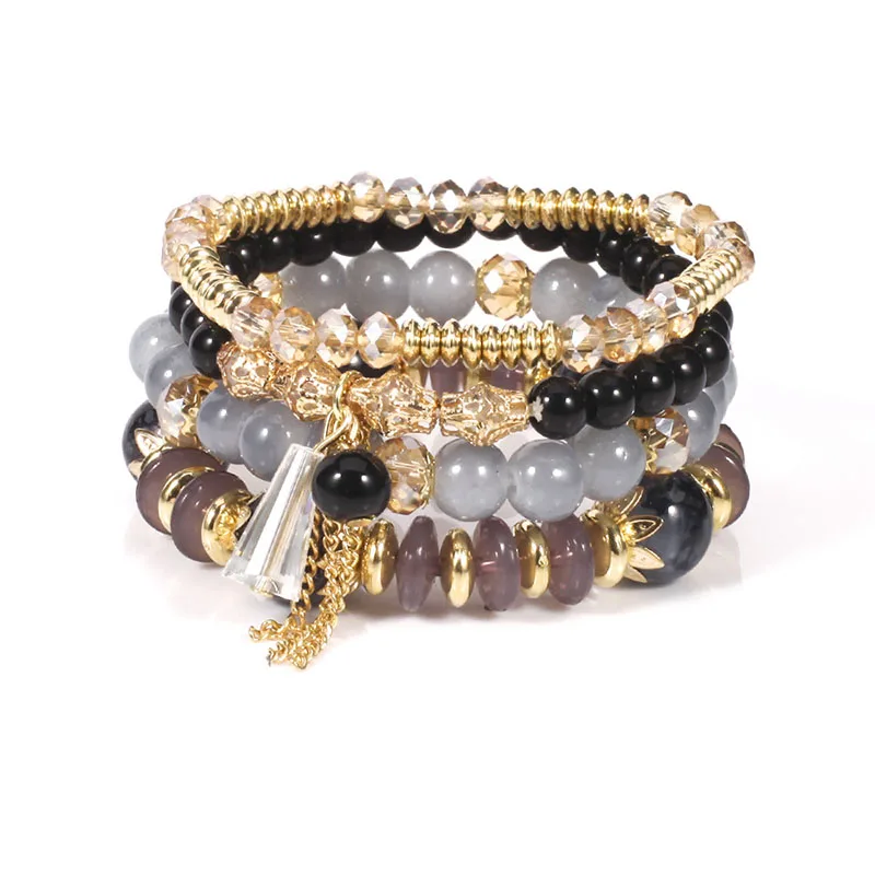 

Fashion 4Pcs/set Boho Multilayer Natural Stone Crystal Beaded Bracelets Women Braclet Bangle Set