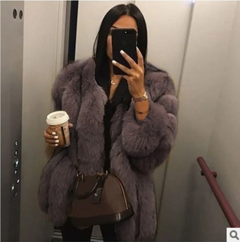 Модное свободное меховое пальто женское новое пальто из искусственного меха осеннее и зимнее пальто из лисьего меха длинное меховое пальто большого размера - Цвет: Coffee