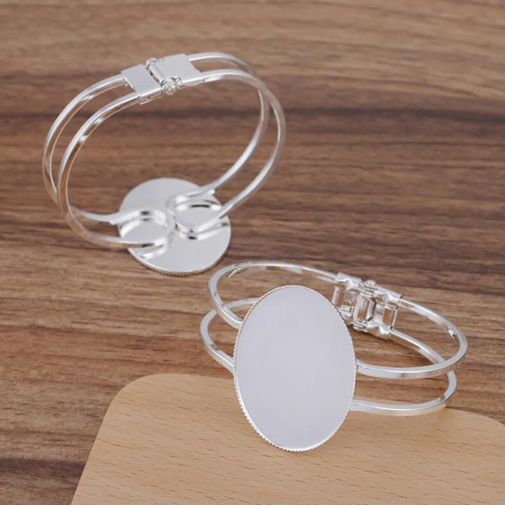 20pcs Silver Plated 30x40mm Copper Bangle Base Bracelet Blanks Tray