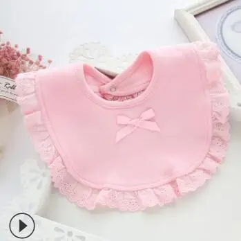 Pink round Хлопковые детские слюнявчики для новорожденных; детские слюнявчики с кружевным бантом для девочек; Слюнявчики для младенцев; Слюнявчики для маленьких девочек; аксессуары для одежды - Цвет: Pink round