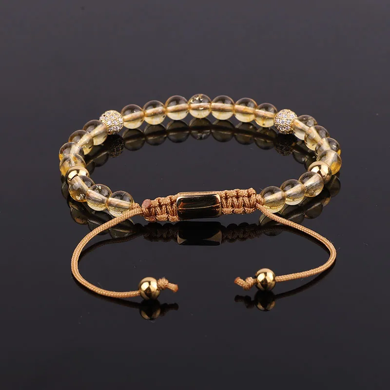 New Design Natural Stone Citrine Crystal Quartz Beads CZ Pave Charm Friendship Macrame Beads Bracelet Women - Image 3