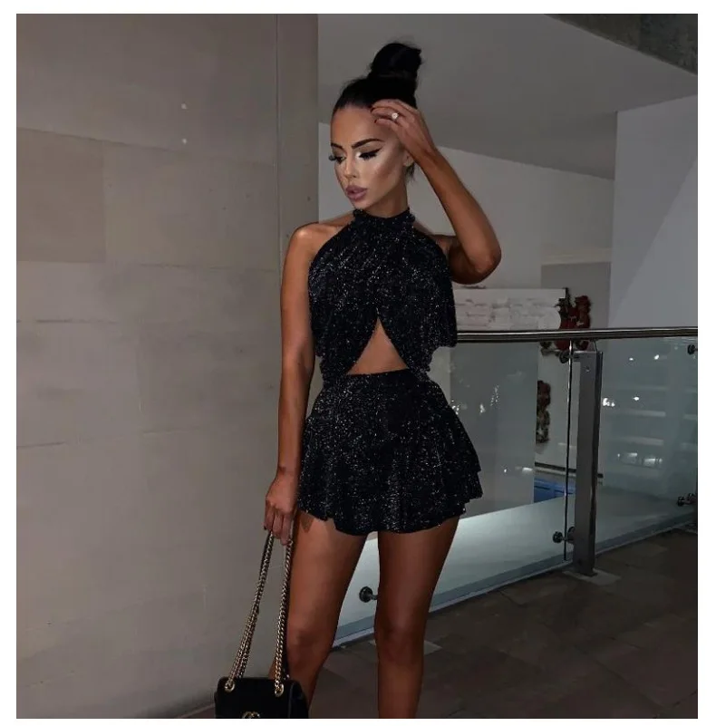 

2pcs Womens 2019 Fashion Clothes Sets Ladies Sexy Bandage Halter Tops + High Waist Mini Skirt Outfits Set Party Clubwear S M L