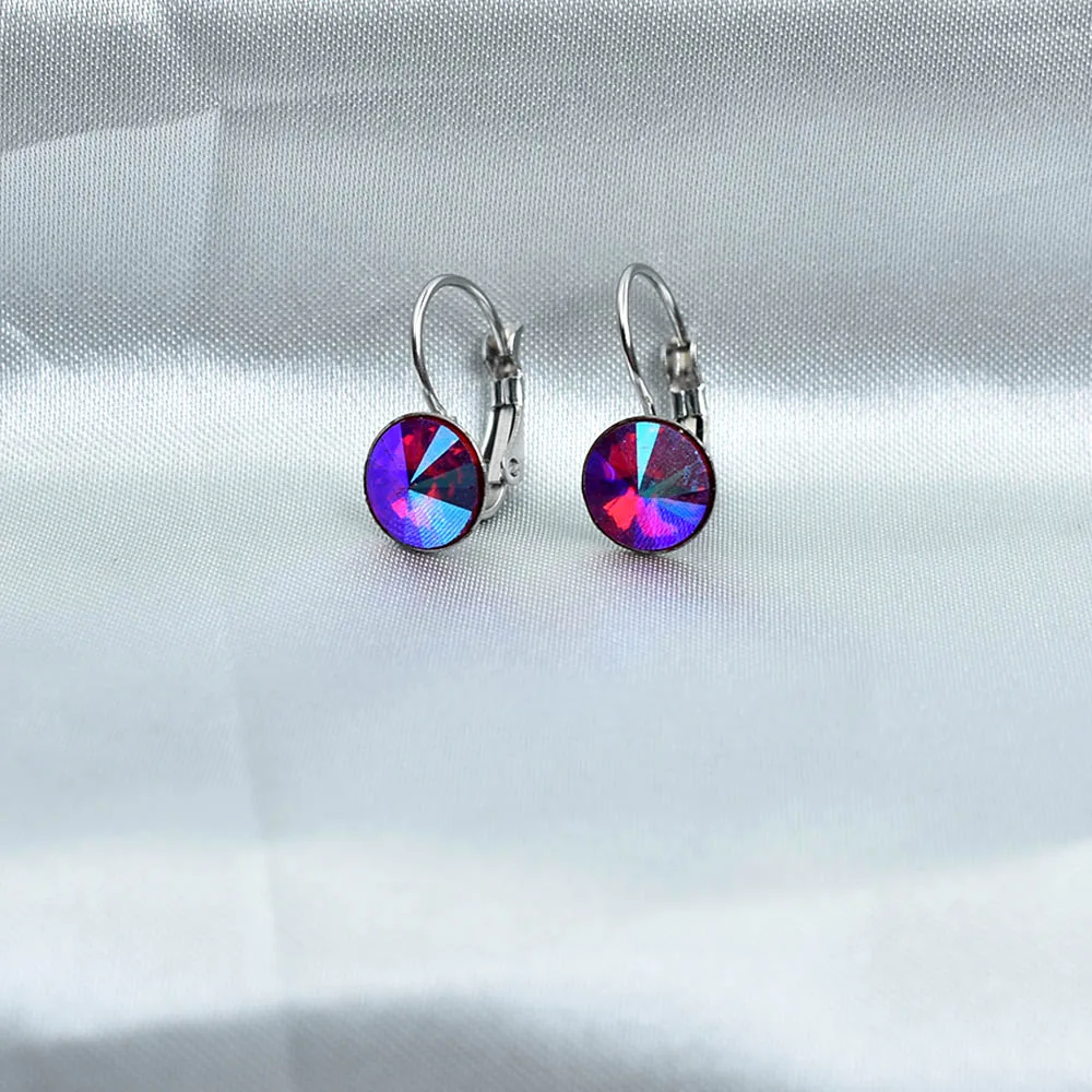8MM Round Crystal Drop Earrings Stainless Steel Blue Geometric Jewelry Wedding Party Gift