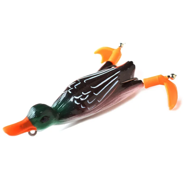 fashionhome 6pcs Simulation Duck Soft Fishing Lure 10.5 cm 21g Frog Top  Water 3D Lure Soft Silicone Sequins Duck Lure Artificial Fishing Lure 