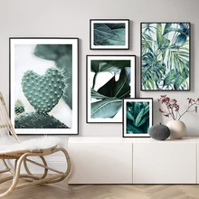 Пальмовые Листья настенное искусство кактус Холст Картина Monstera растительные плакаты и принты растительные настенные картины для гостиной домашний декор