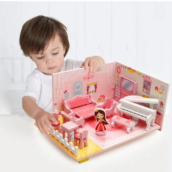 

Custom Mini Music Living Room Villa Model Assemblys 3D Miniaturas Doll Houses Children DIY Doll Houses Educationals Toys