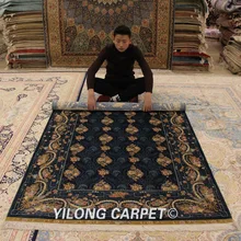 Yilong 4,5 'x6. 5' синий турецкие ковры ручной работы обувь с традиционной цветочной шелковый ковер в восточном стиле(ZQG057A4.5x6.5