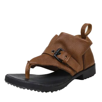 

YourSeason Autumn Summer New 2020 Women Platform Sandals Genuine Leather Female Buckle Strap Rome Sewing Flat With Shoes Coffee