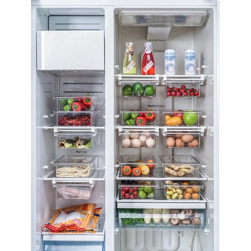 

Fridge Drawer Organizer Small Pull Out Bins With Partition Design Retractable Fridge Shelf Holder Storage Box#24