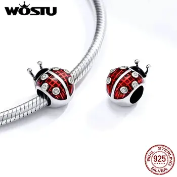 

Red Ladybug Charms WOSTU 100% 925 Sterling Silver Ladybug Charm Pendents for Women Bracelet DIY Sterling Silver Jewelry FIC1481