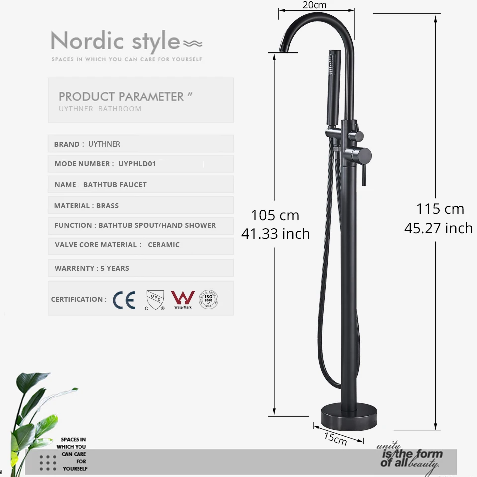 Bathtub Faucet Uythner Freestanding Bathtub Faucet Set Floor Standing Bath Mixer Tap Dual Handle Black Bathtub Tap For Bathroom Faucets