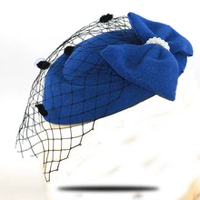 Элегантная шляпа бортпроводника с сеткой шерсть лук клип берет кепки шляпки для невесты для женщин