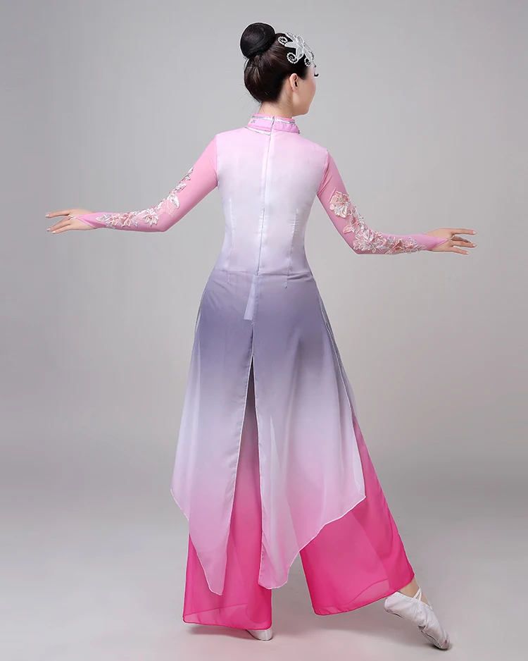 Китайский стиль Hanfu Классическая танцевальная одежда женская Танцевальная Марля элегантный китайский народный танец костюм для женщин серый розовый
